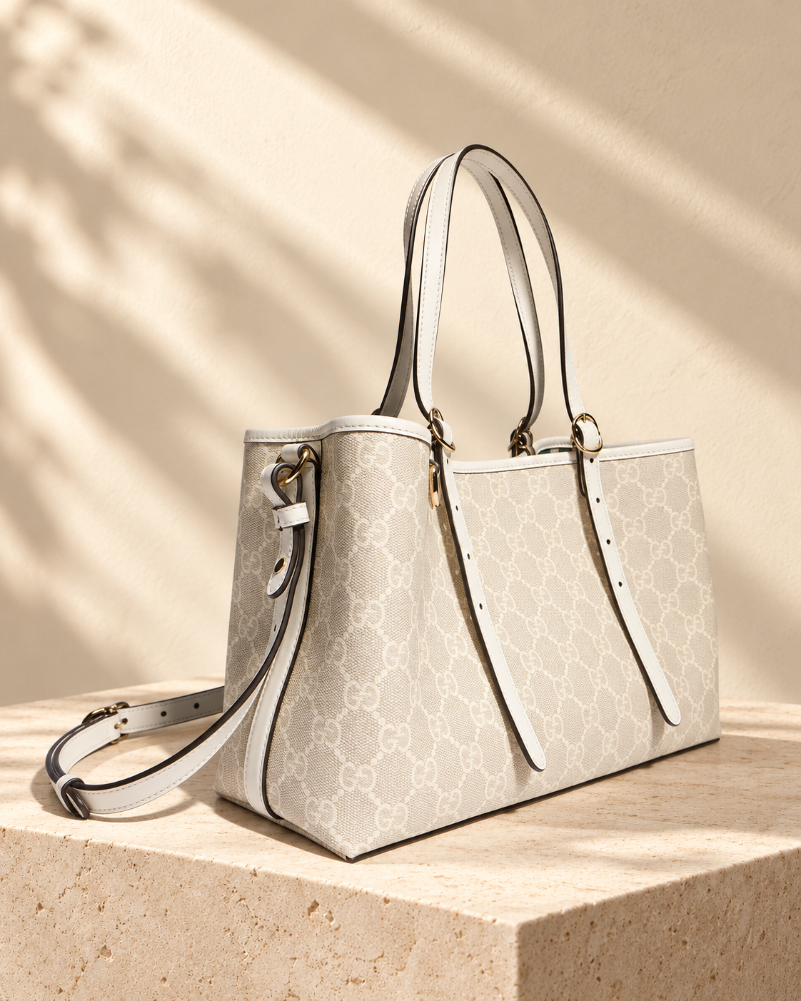 Borsa shopper Solène — Beige e bianco