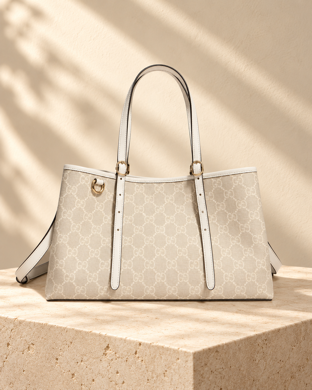 Borsa shopper Solène — Beige e bianco