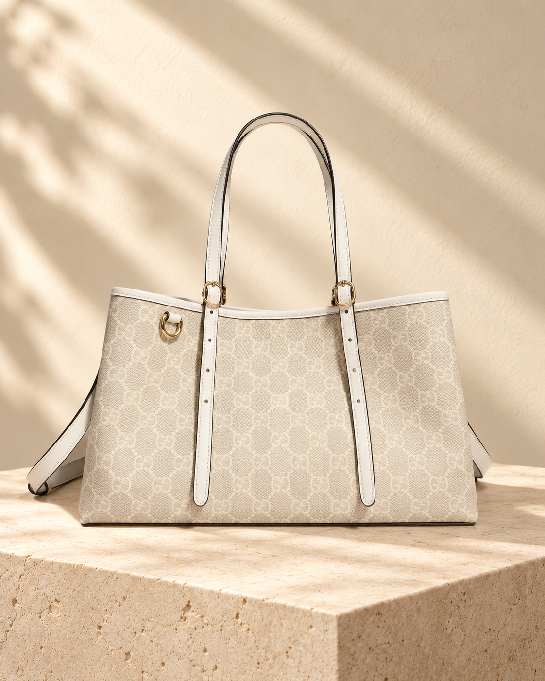 Borsa shopper Solène — Beige e bianco
