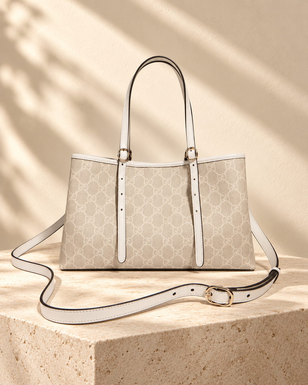 Borsa shopper Solène — Beige e bianco