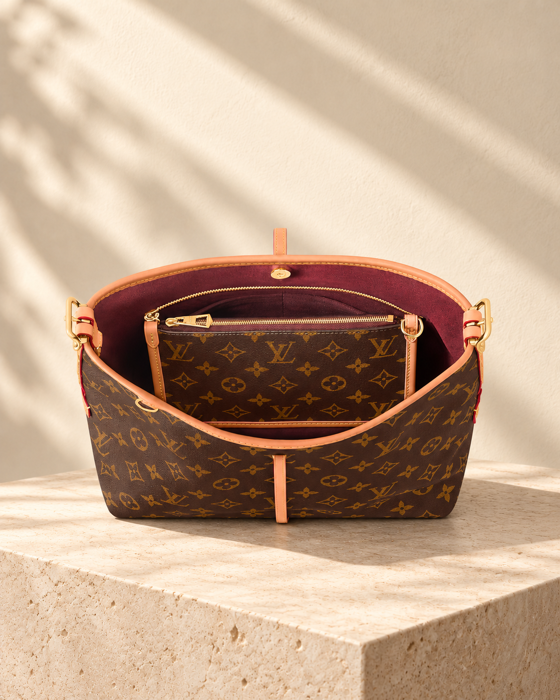 Borsa shopper Lison — Stampa marrone, formato piccolo