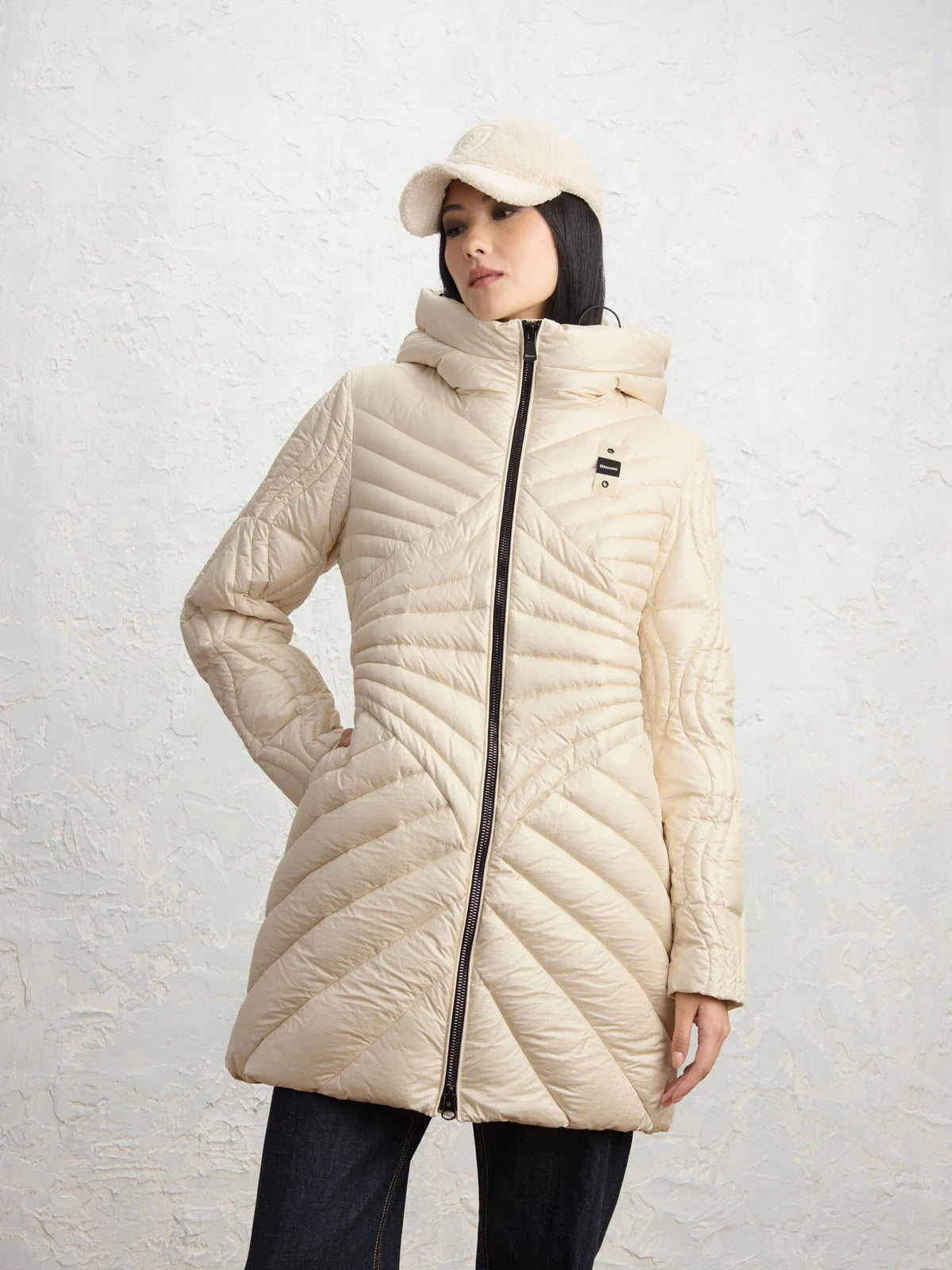 Blauer Forsyth long down jacket — Birch beige