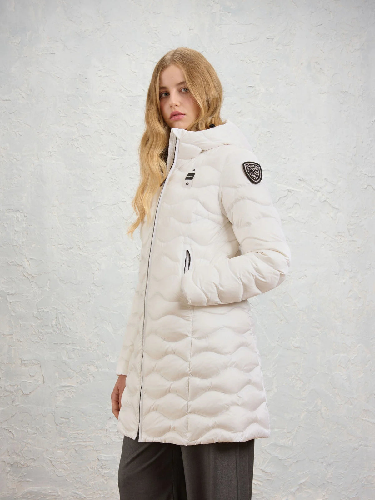 Blauer Lyne long down jacket — Optical white