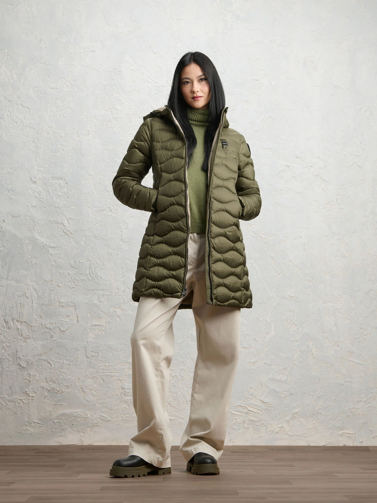 Blauer Lyne long down jacket — Dark olive — view 3