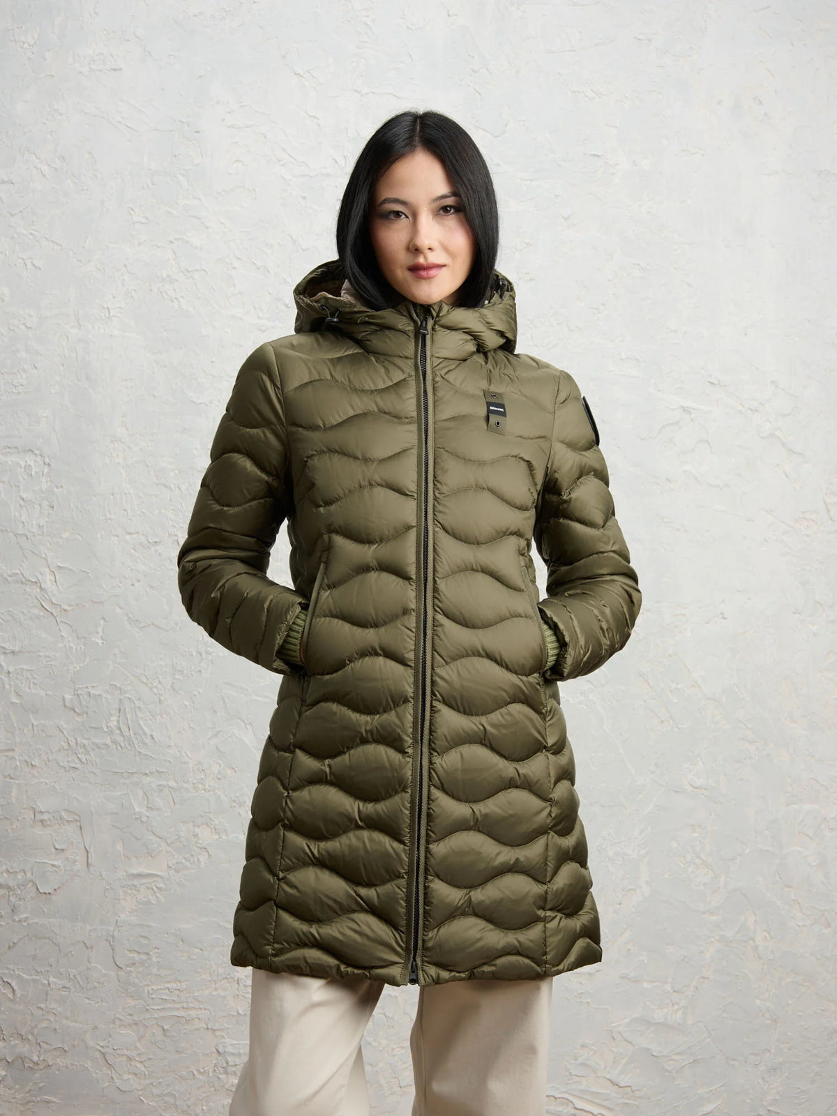 Blauer Lyne long down jacket — Dark olive