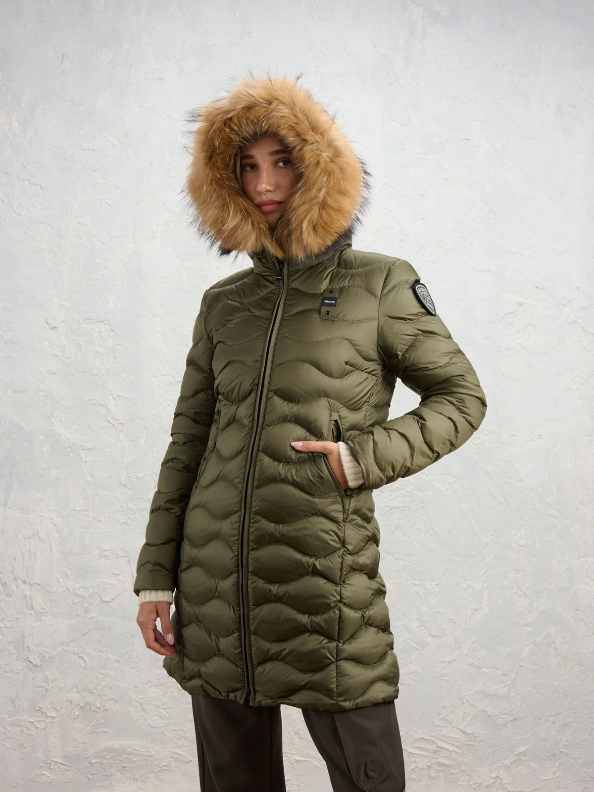 Blauer Lynel long down jacket — Dark olive