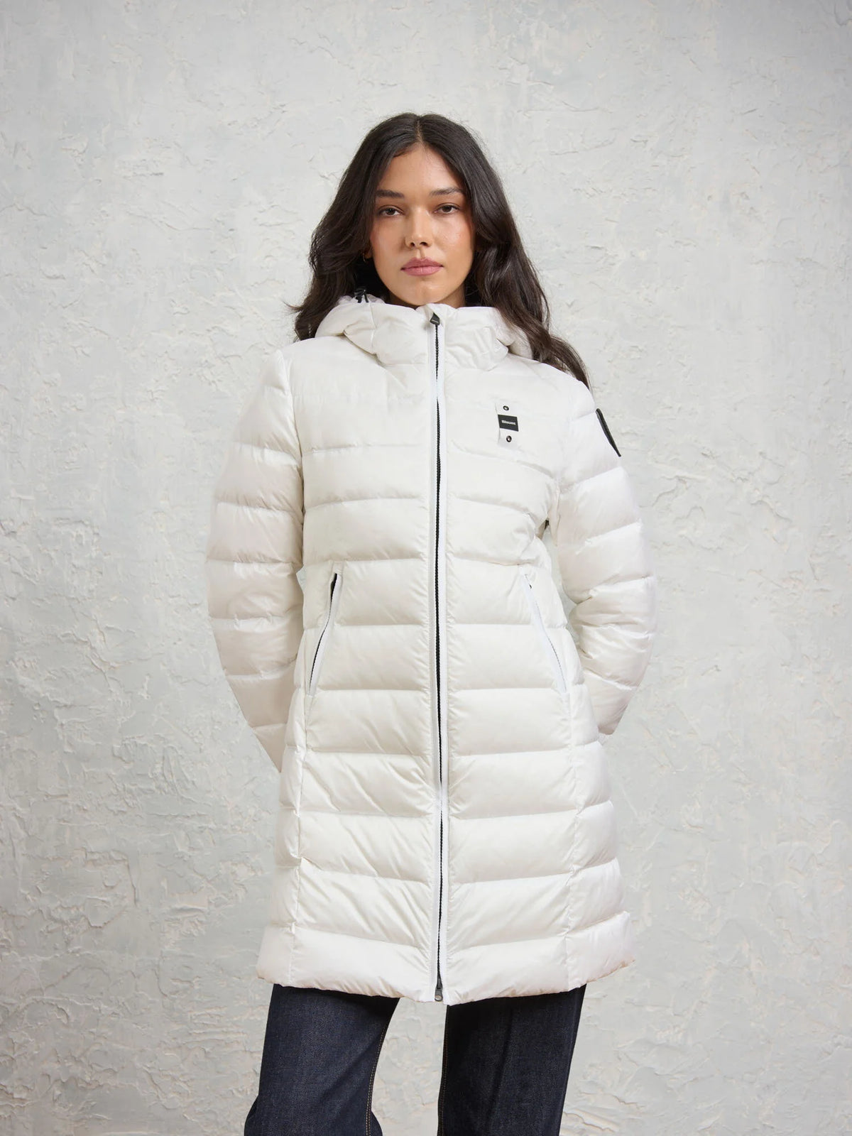 Blauer Agnes long down jacket — Optical white
