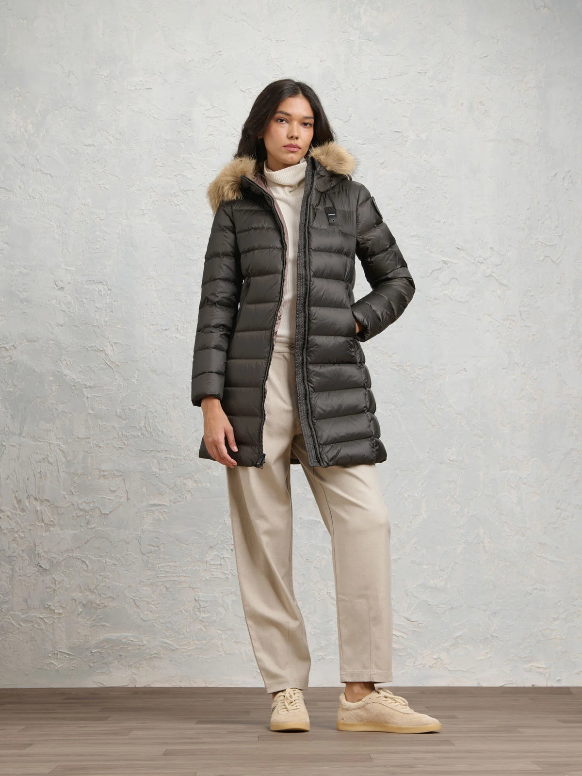 Blauer Kristin long down jacket — Peat — view 3