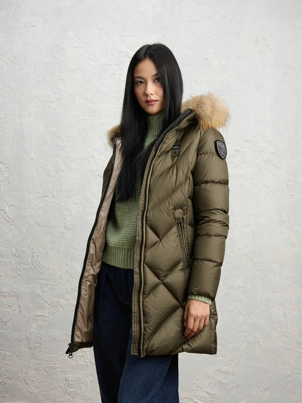 Blauer Althea long down jacket — Dark olive