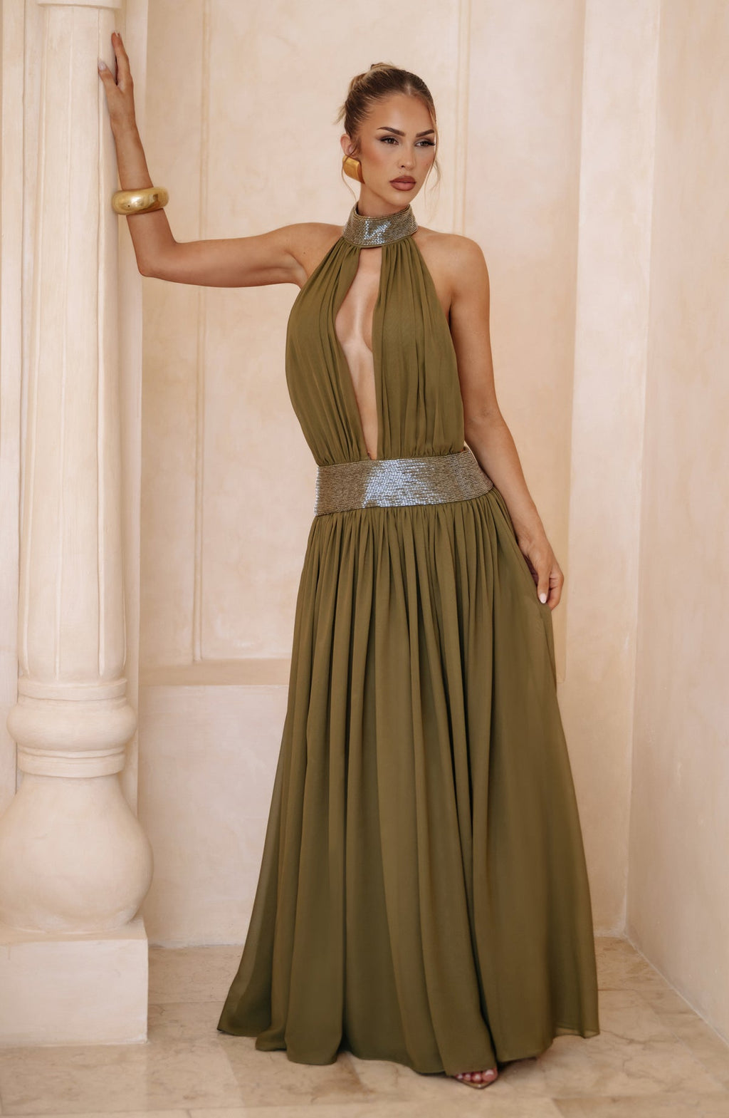 Robe longue Rosalina — Deep Olive — vue 3