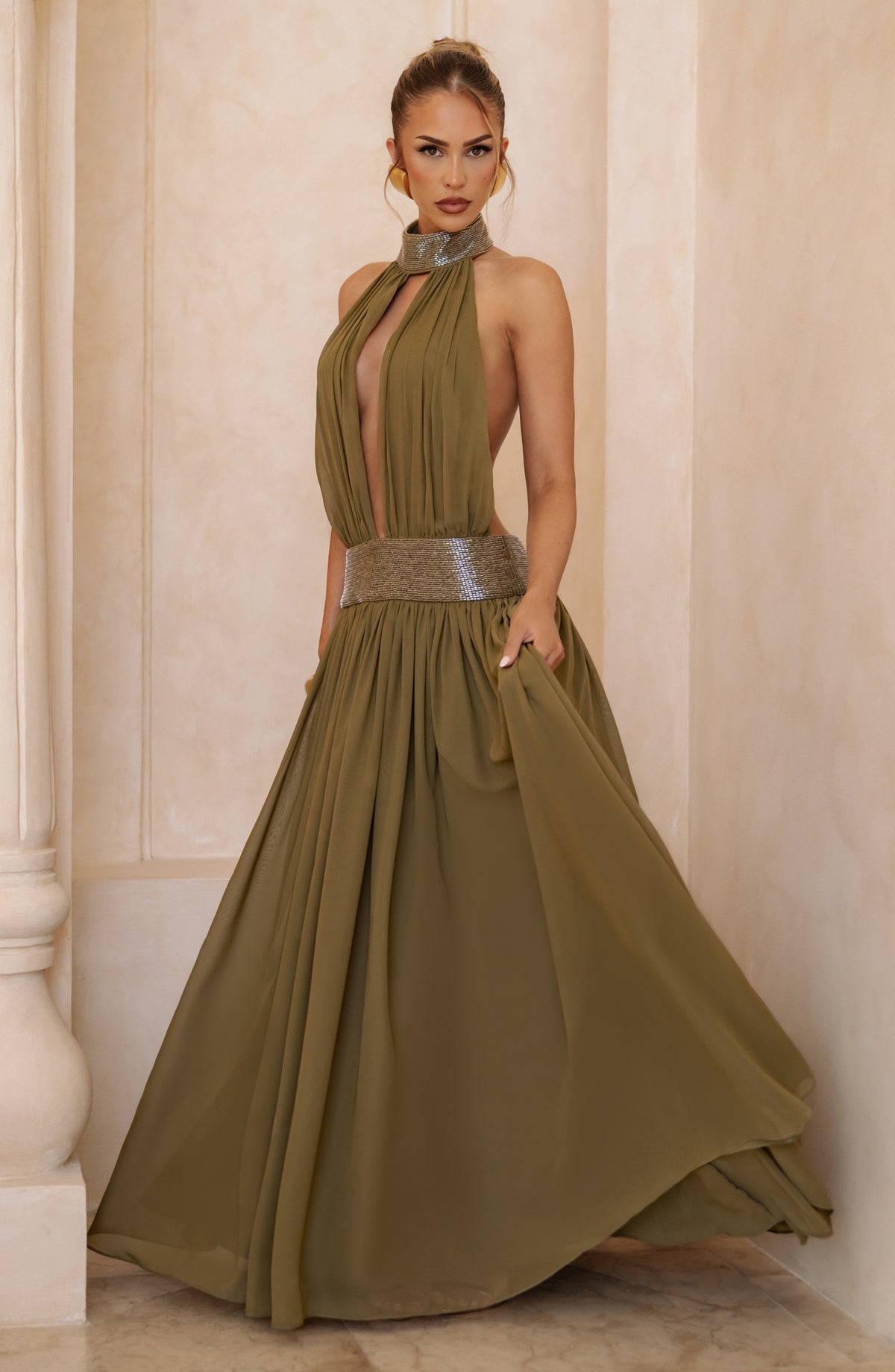 Robe longue Rosalina — Deep Olive — vue 2