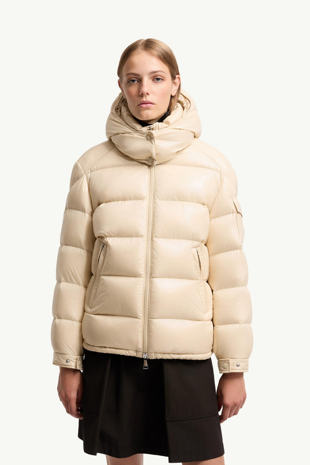 Moncler Maire Hooded Short Down Jacket – Beige
