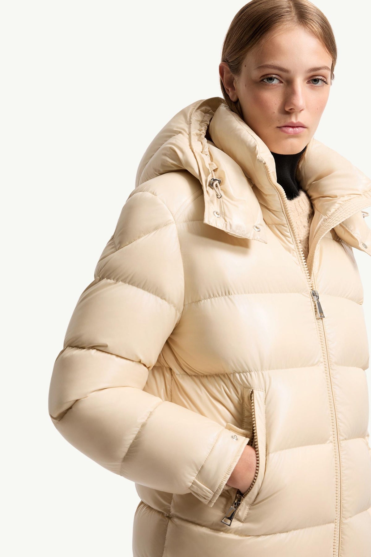 Moncler Maire Hooded Short Down Jacket – Beige