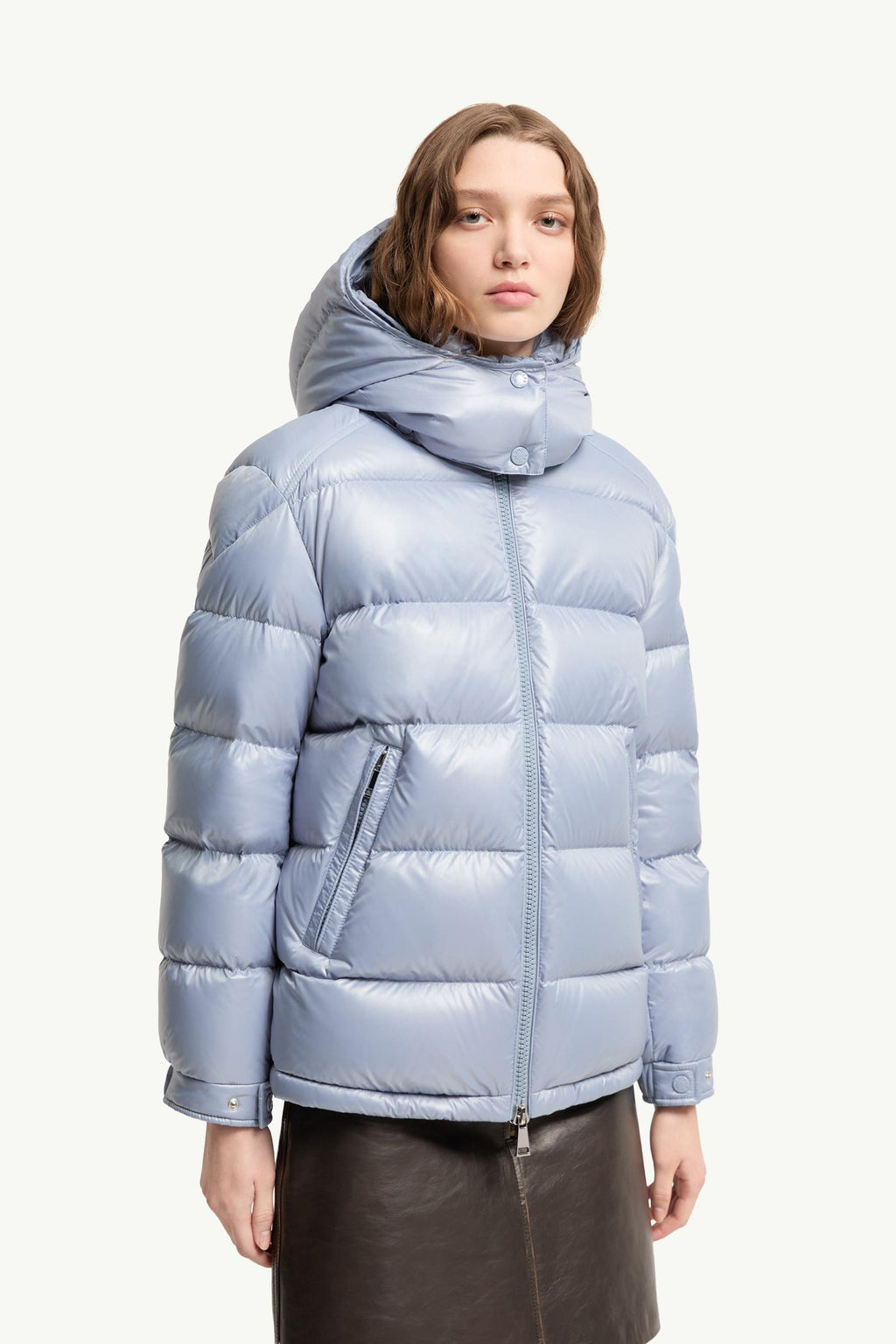 Moncler Maire Hooded Short Down Jacket – Light Blue