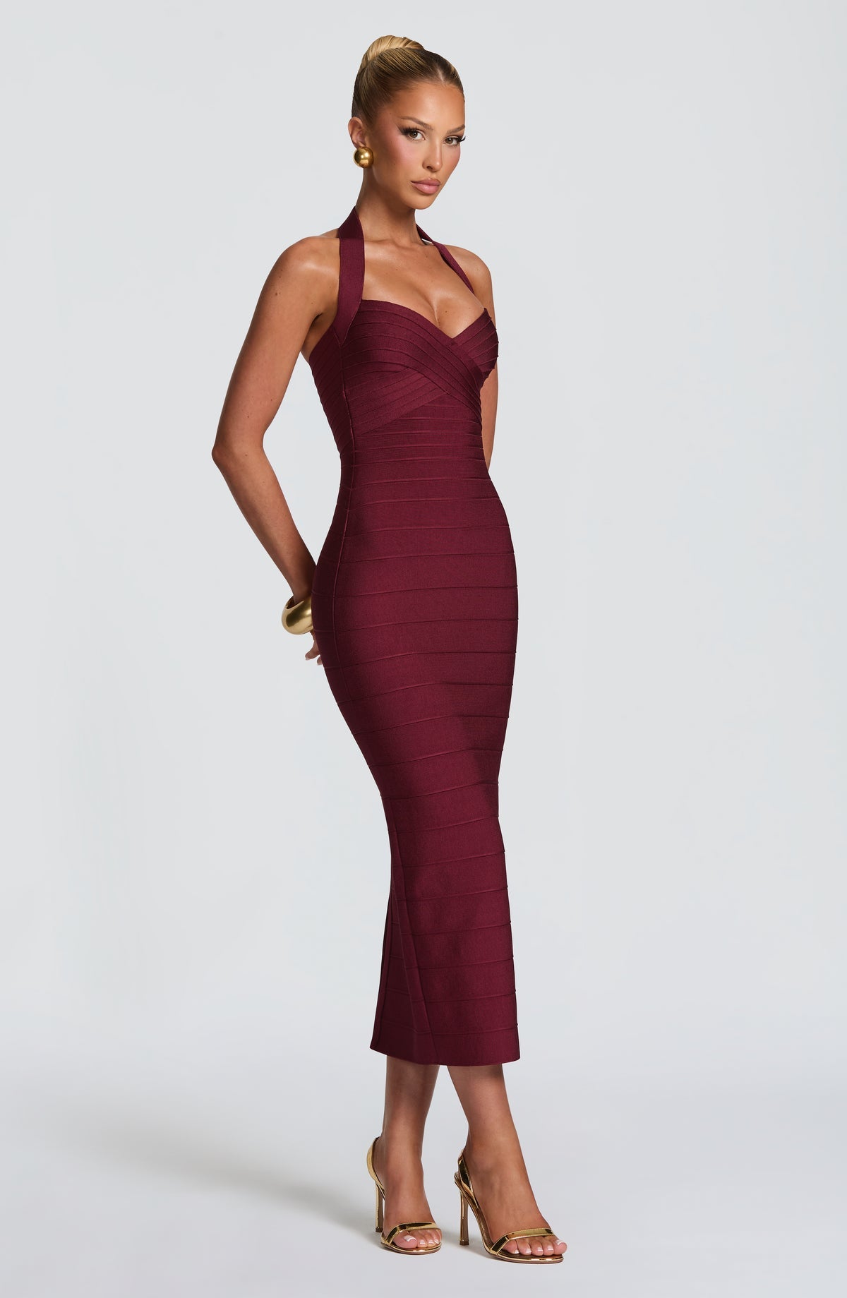 Robe midi Rosalyn Bandage — Rouge cerise — vue 3