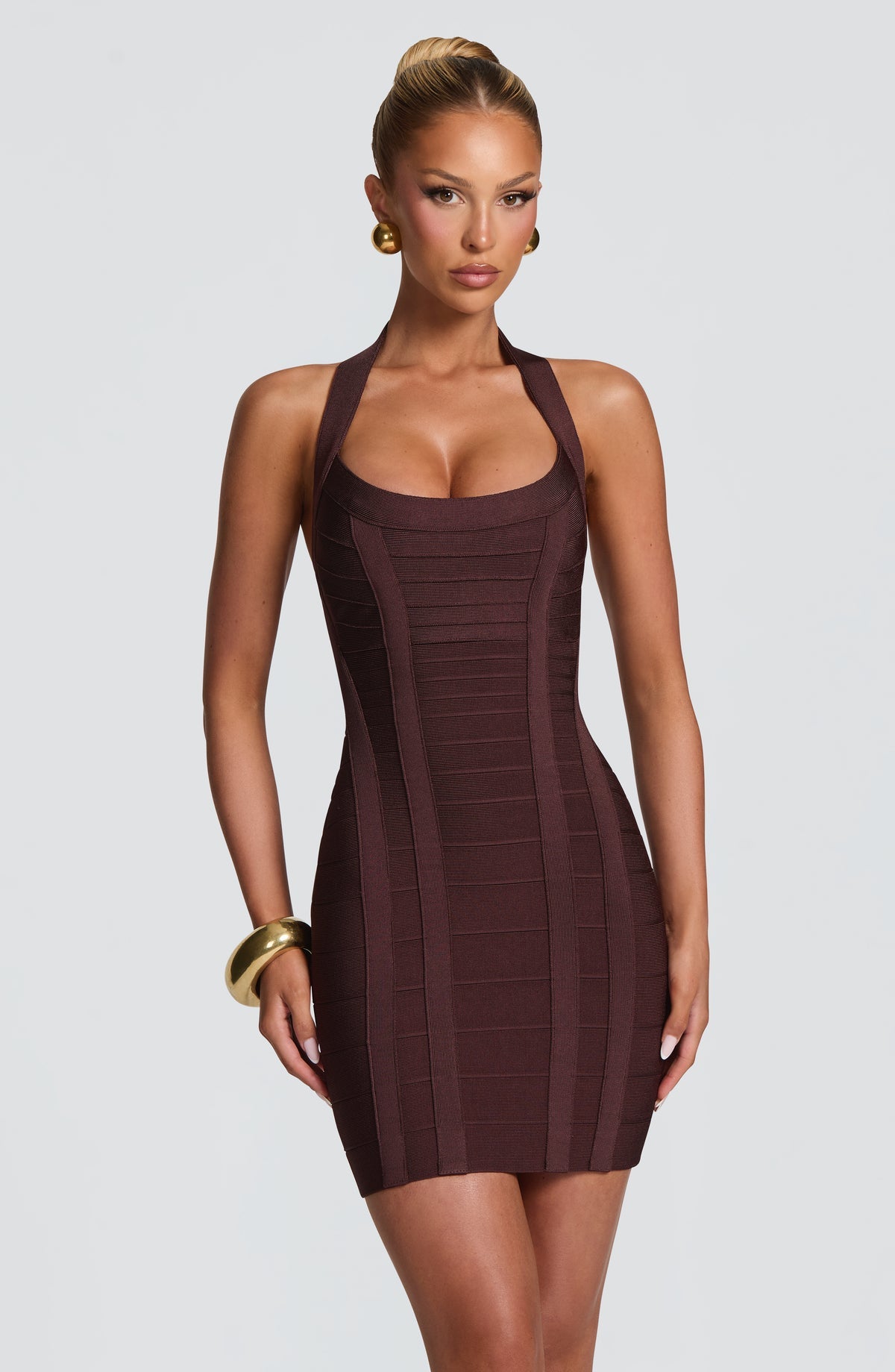 Robe courte Velvette Bandage — Prune