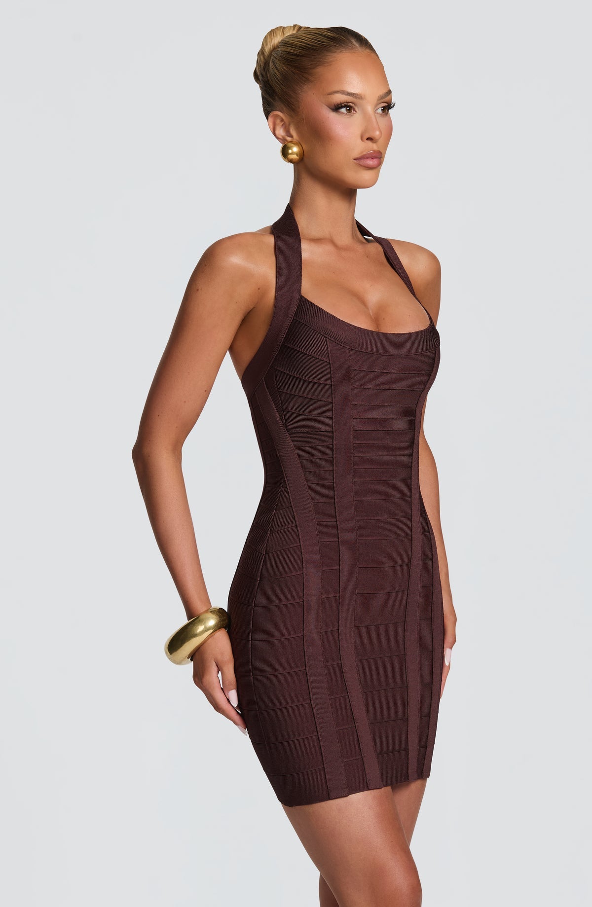 Robe courte Velvette Bandage — Prune — vue 3