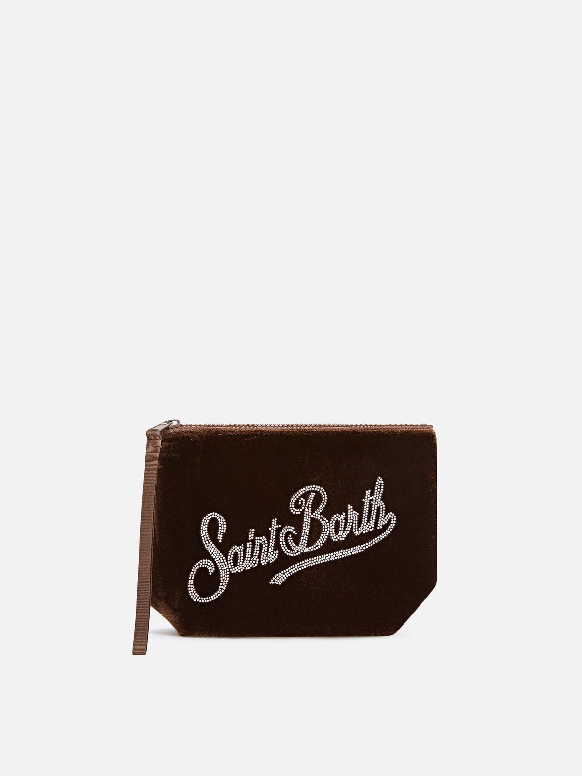 MC2 Saint Barth velvet Aline pouch with rhinestone logo — Bronze