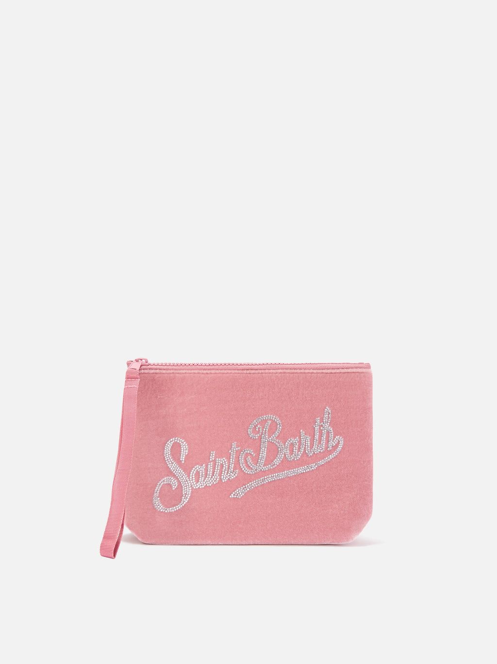 MC2 Saint Barth velvet Aline pouch with rhinestone logo — Pink