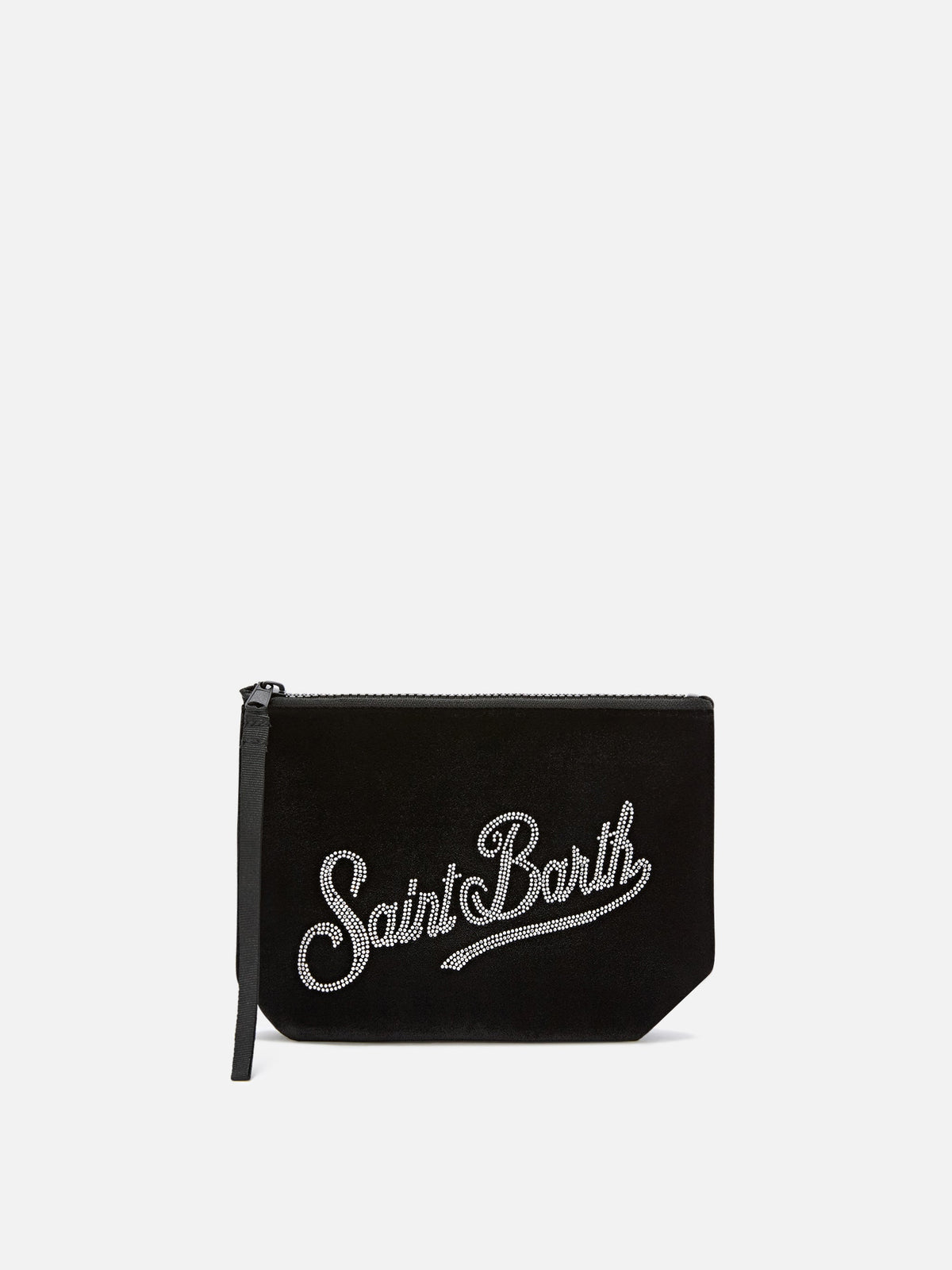 MC2 Saint Barth velvet Aline pouch with rhinestone logo — Black
