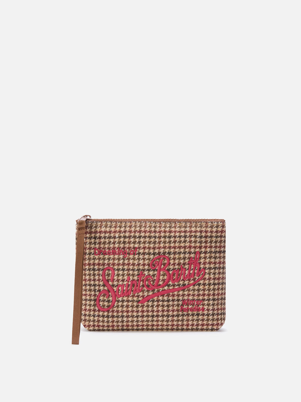 MC2 Saint Barth wool blend Aline pouch — Red houndstooth