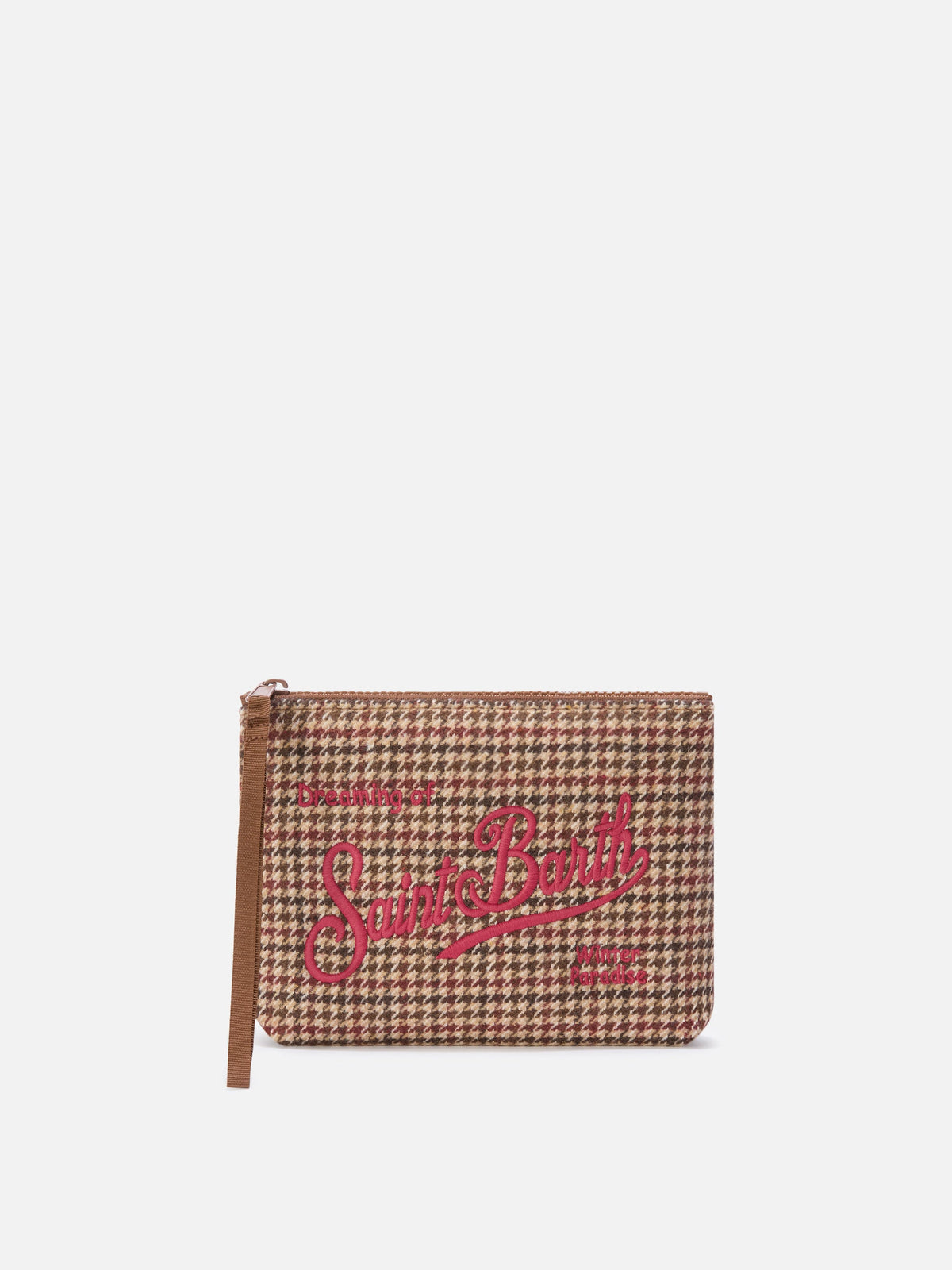 MC2 Saint Barth wool blend Aline pouch — Red houndstooth