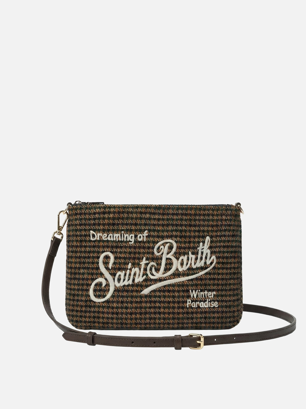 MC2 Saint Barth Wool Parisienne crossbody bag — Green and blue houndstooth