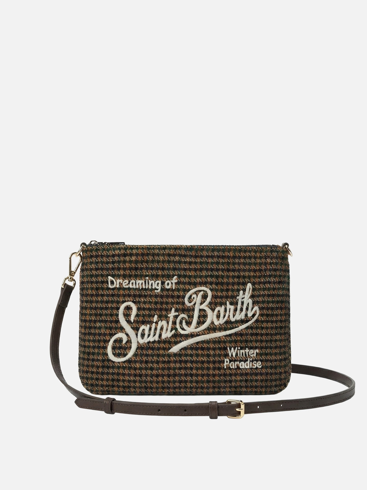 Borsa a tracolla Parisienne Wool MC2 Saint Barth — Pied de poule verde e blu