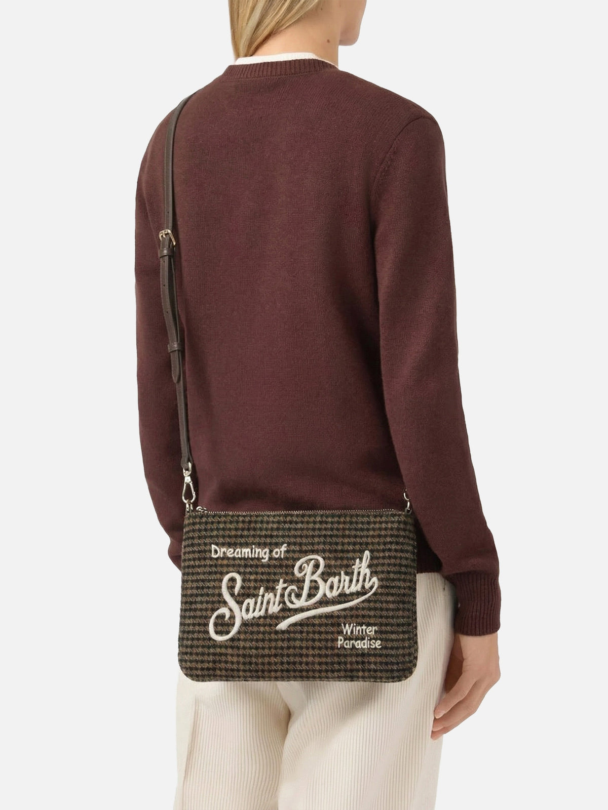 Borsa a tracolla Parisienne Wool MC2 Saint Barth — Pied de poule verde e blu — vista 2