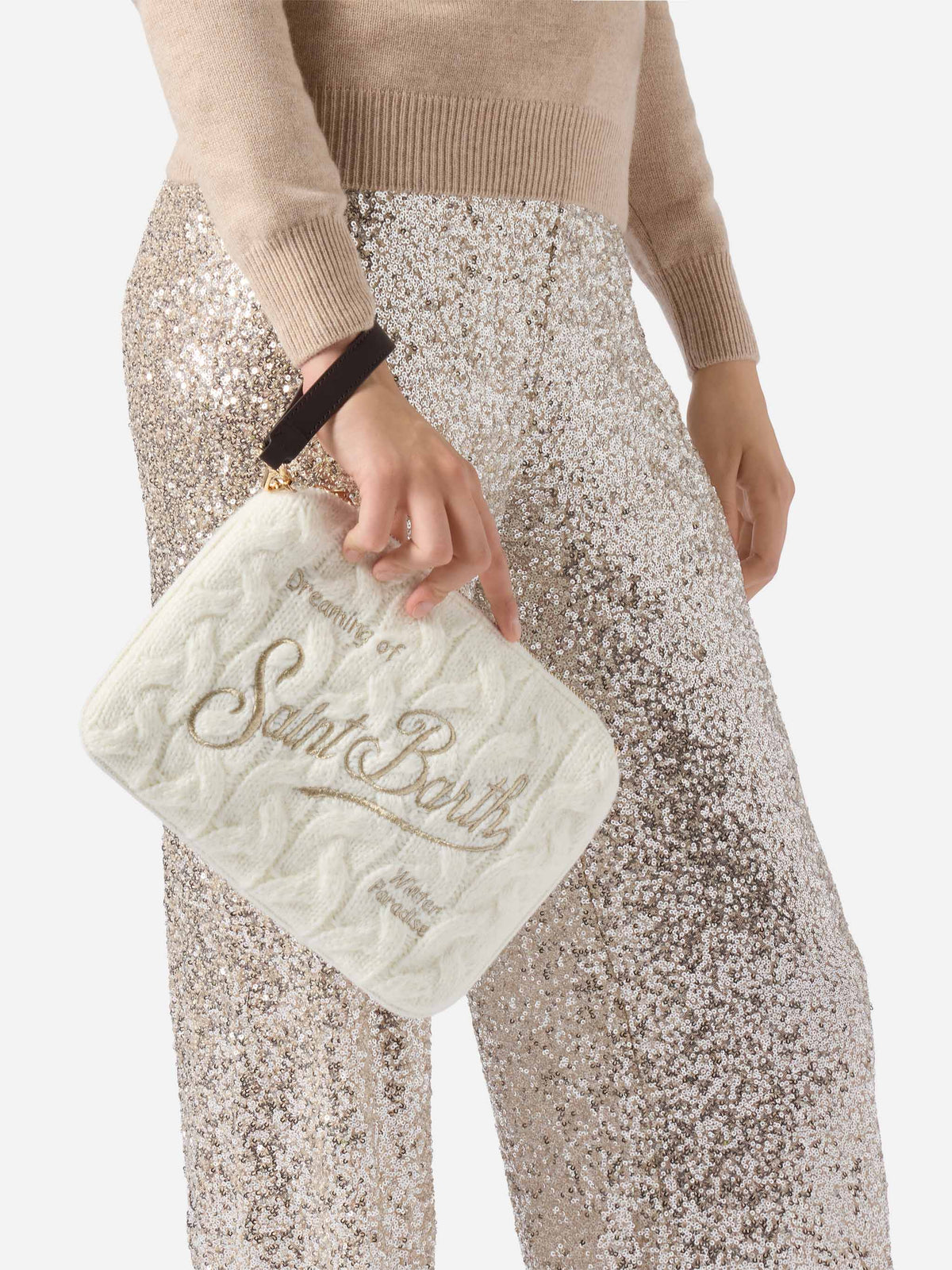 Pochette a tracolla Parisienne Wool Braid MC2 Saint Barth — Panna — vista 2