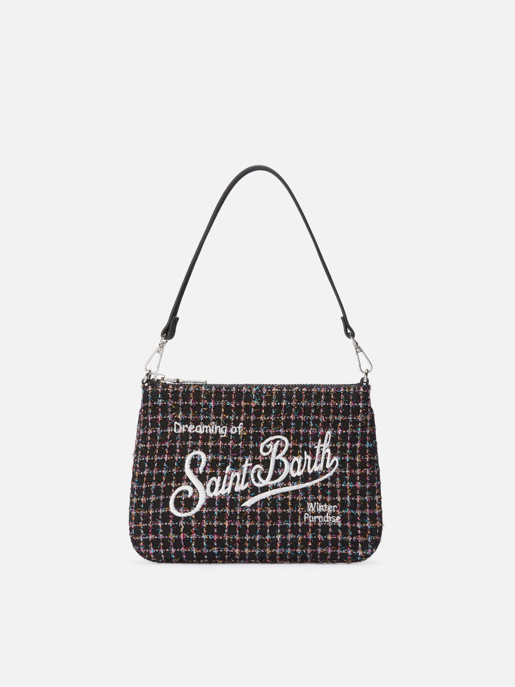 MC2 Saint Barth tweed Mini Parisienne shoulder bag — Glossy black