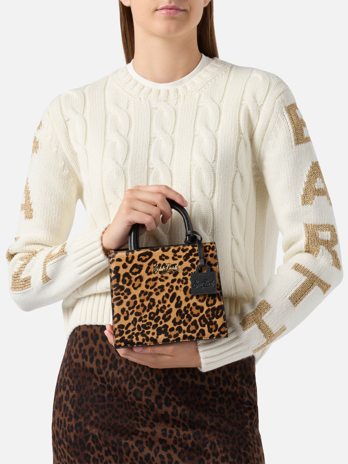 Borsa Shop Mini strutturata con targhetta MC2 Saint Barth — Leopardato — vista 2