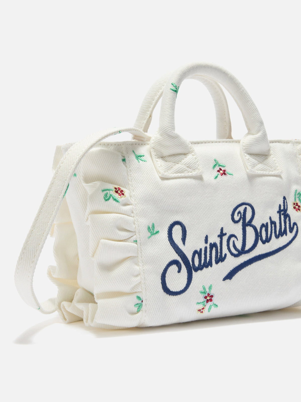 Mini sac Vanity volant en denim brodé MC2 Saint Barth — Blanc — vue 3