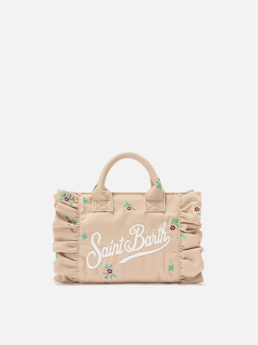 MC2 Saint Barth embroidered denim Vanity mini volant bag — Beige