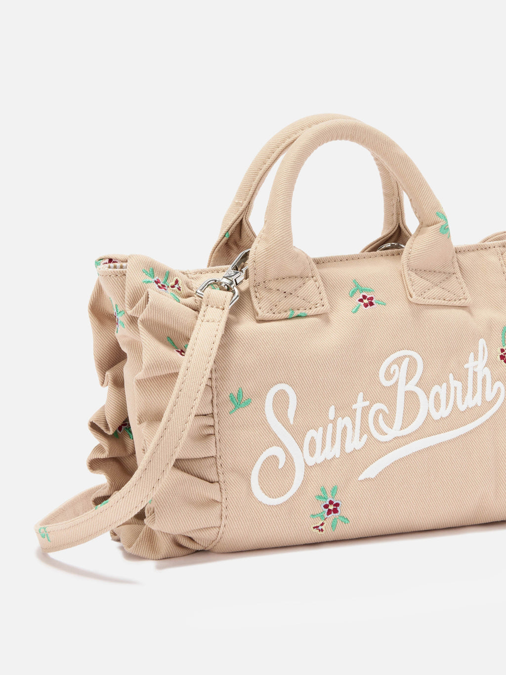 MC2 Saint Barth embroidered denim Vanity mini volant bag — Beige — view 3