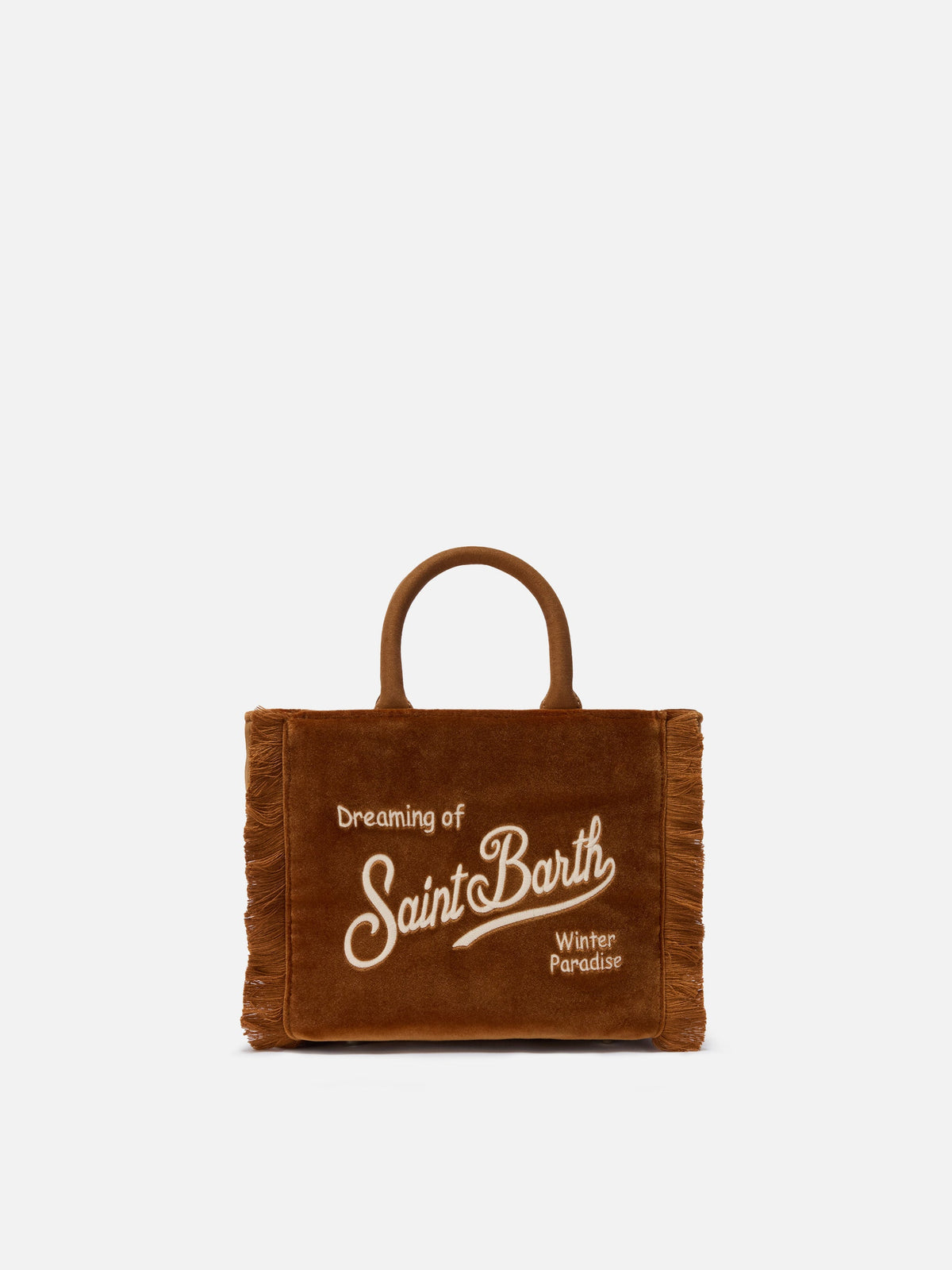 Mini borsa Vanity Velvet con frange MC2 Saint Barth — Marrone