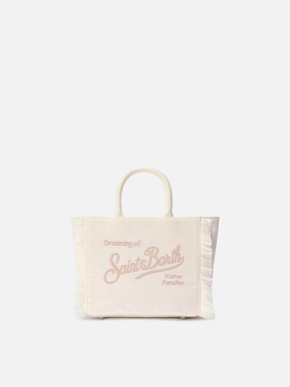 Mini borsa Vanity Velvet con frange MC2 Saint Barth — Panna