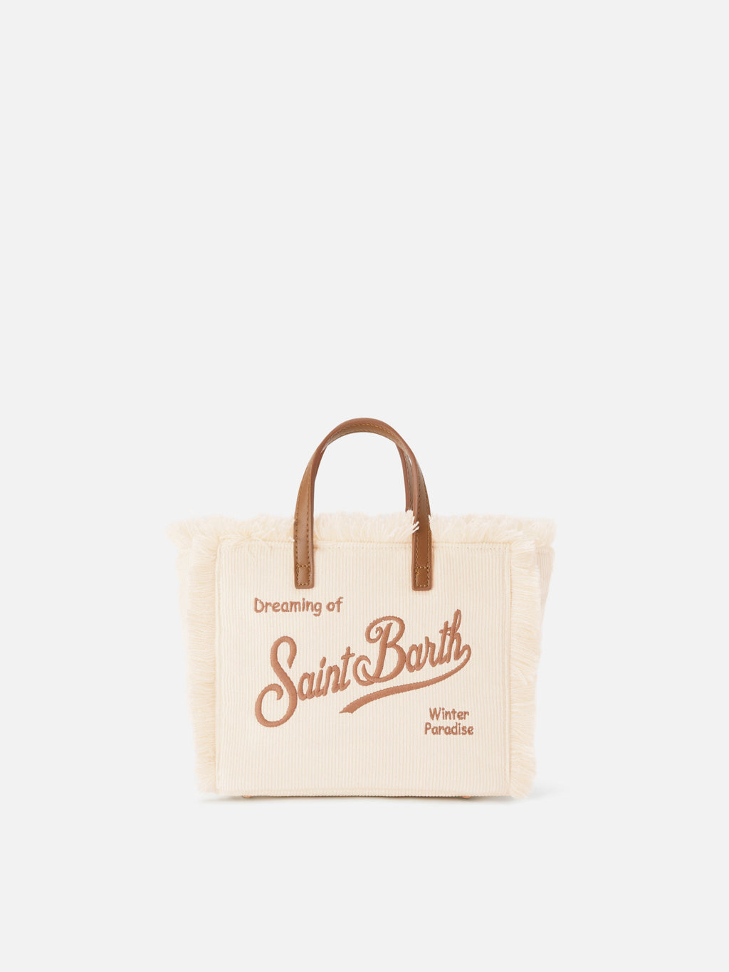 Mini borsa Vanity in velluto a coste ricamato MC2 Saint Barth — Panna