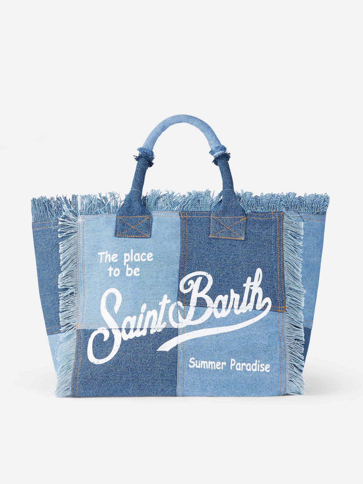 MC2 Saint Barth fringed denim patchwork Vanity tote bag — Patchwork