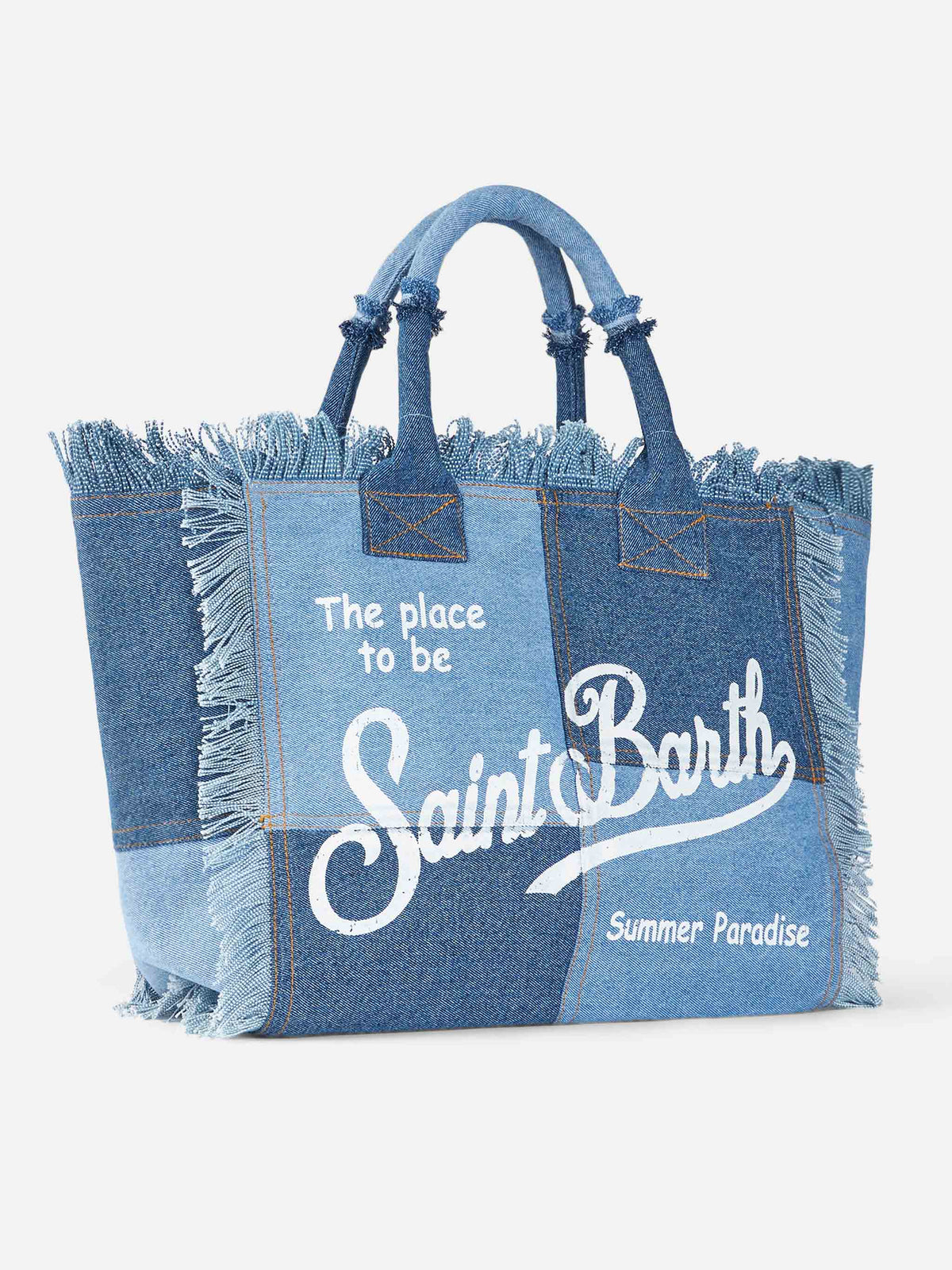 MC2 Saint Barth fringed denim patchwork Vanity tote bag — Patchwork — view 3