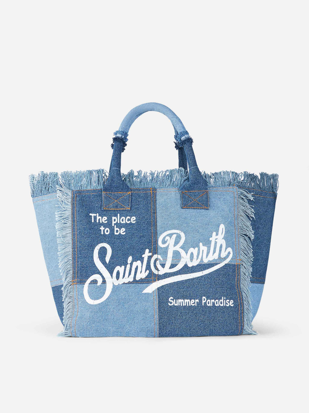 MC2 Saint Barth fringed denim patchwork Vanity tote bag — Patchwork — view 4