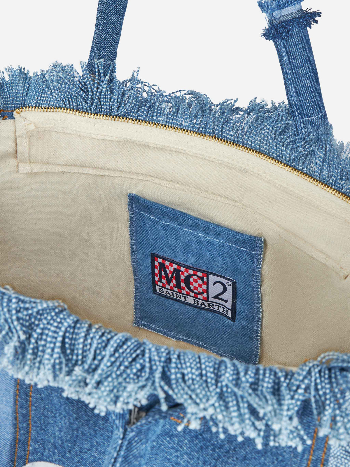 MC2 Saint Barth fringed denim patchwork Vanity tote bag — Patchwork — view 5