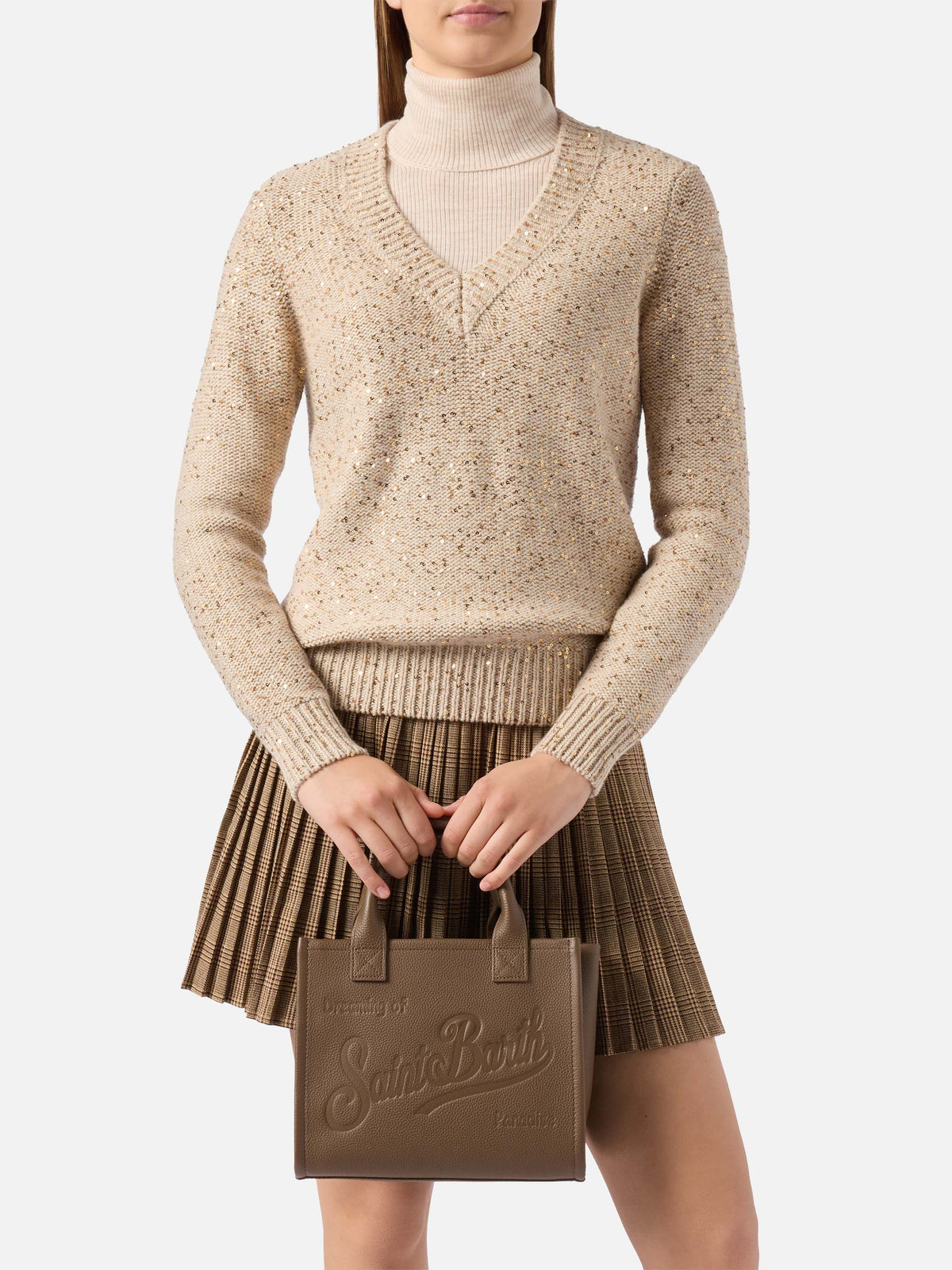 MC2 Saint Barth hammered leather Vanity Bag Midi — Brown — view 2