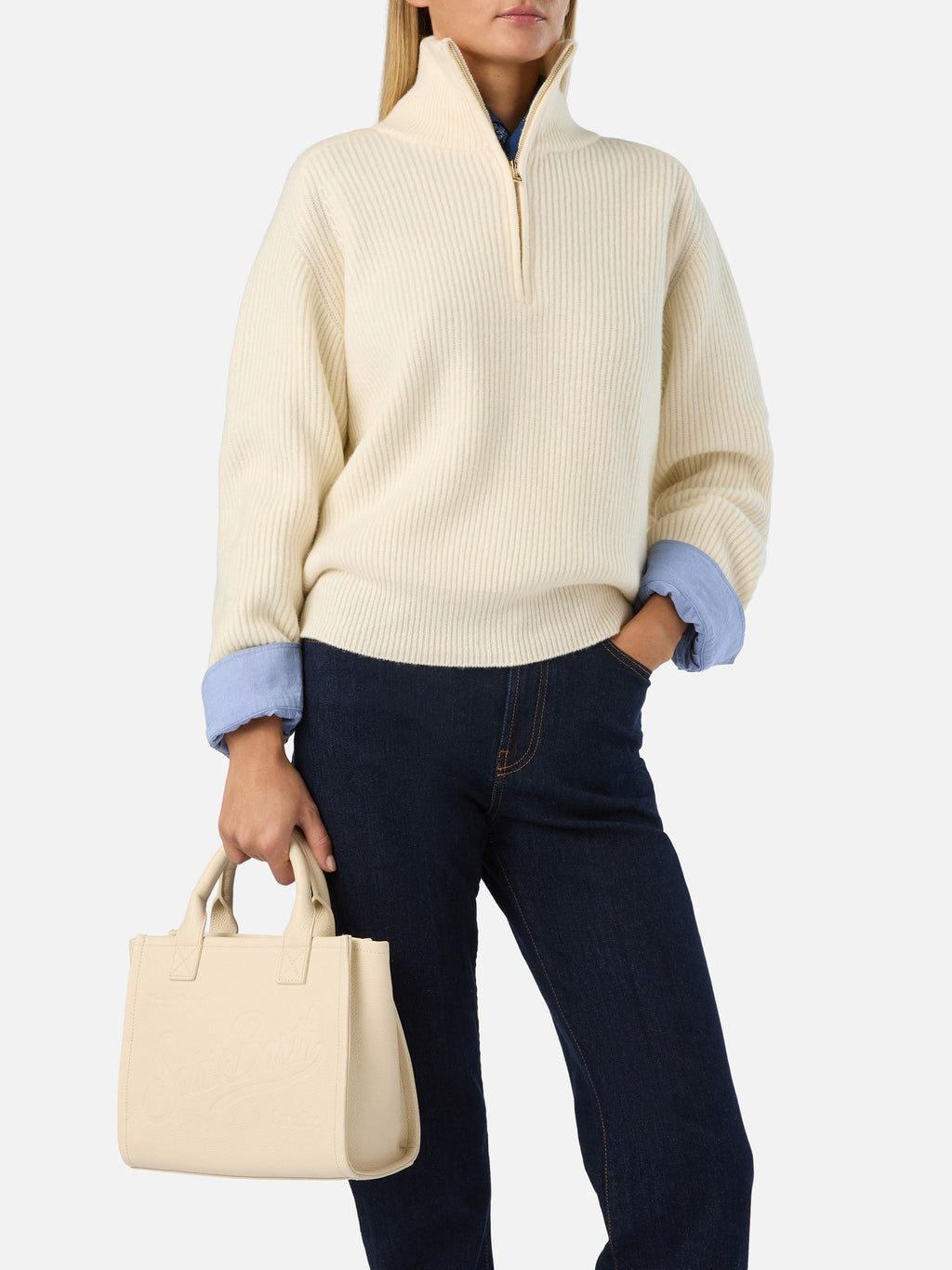 Sac Vanity Medium en cuir grainé MC2 Saint Barth — Ivoire — vue 2