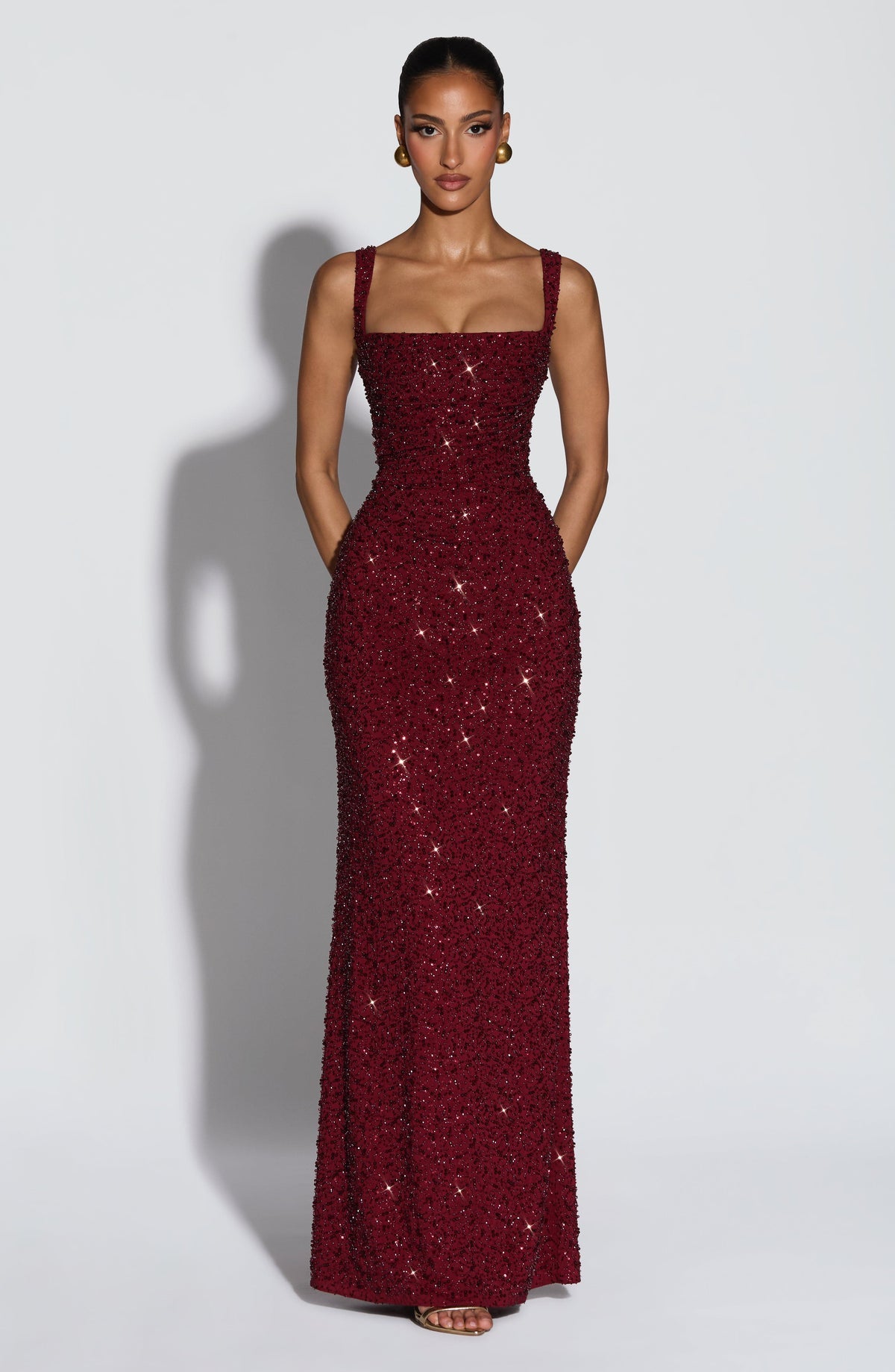 Robe longue Calanthe — Bordeaux scintillant
