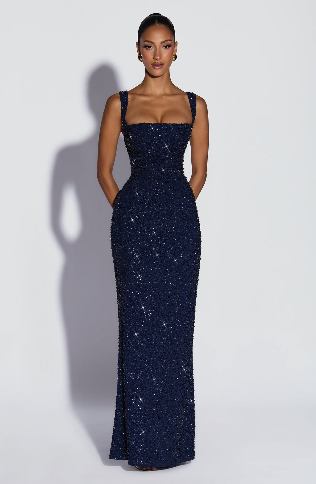 Robe longue Calanthe — Bleu marine scintillant — vue 5
