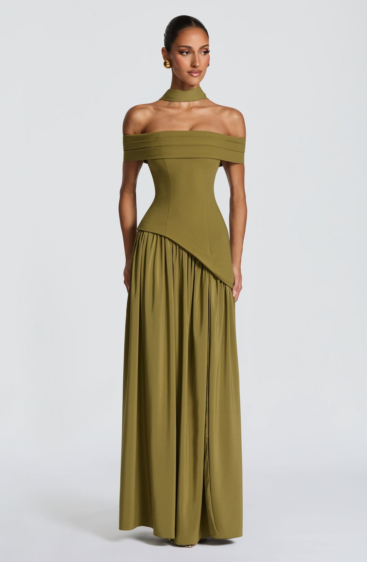 Robe longue Delilah — Deep Olive — vue 3