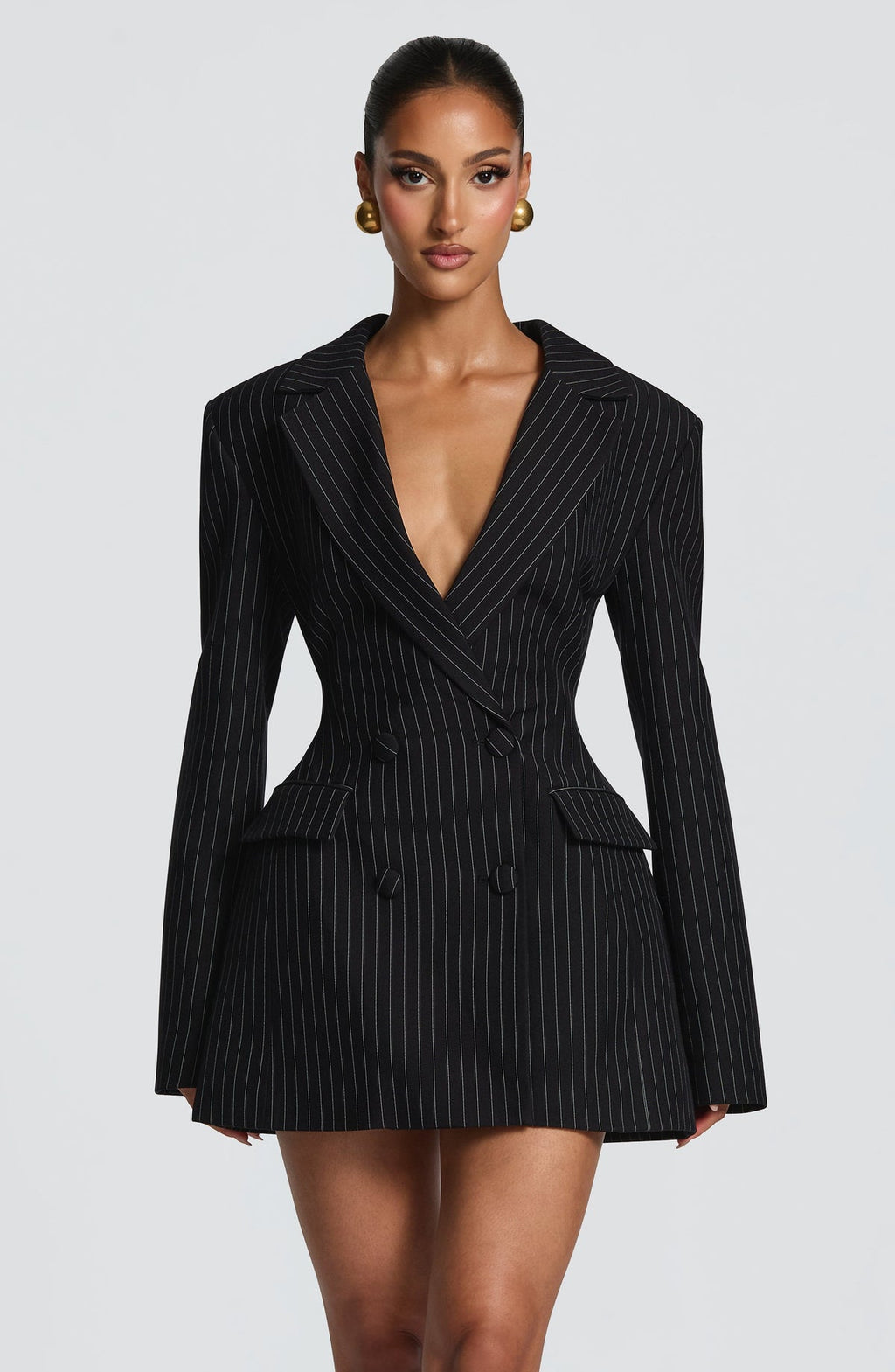 Robe courte Elvira — Noir à fines rayures