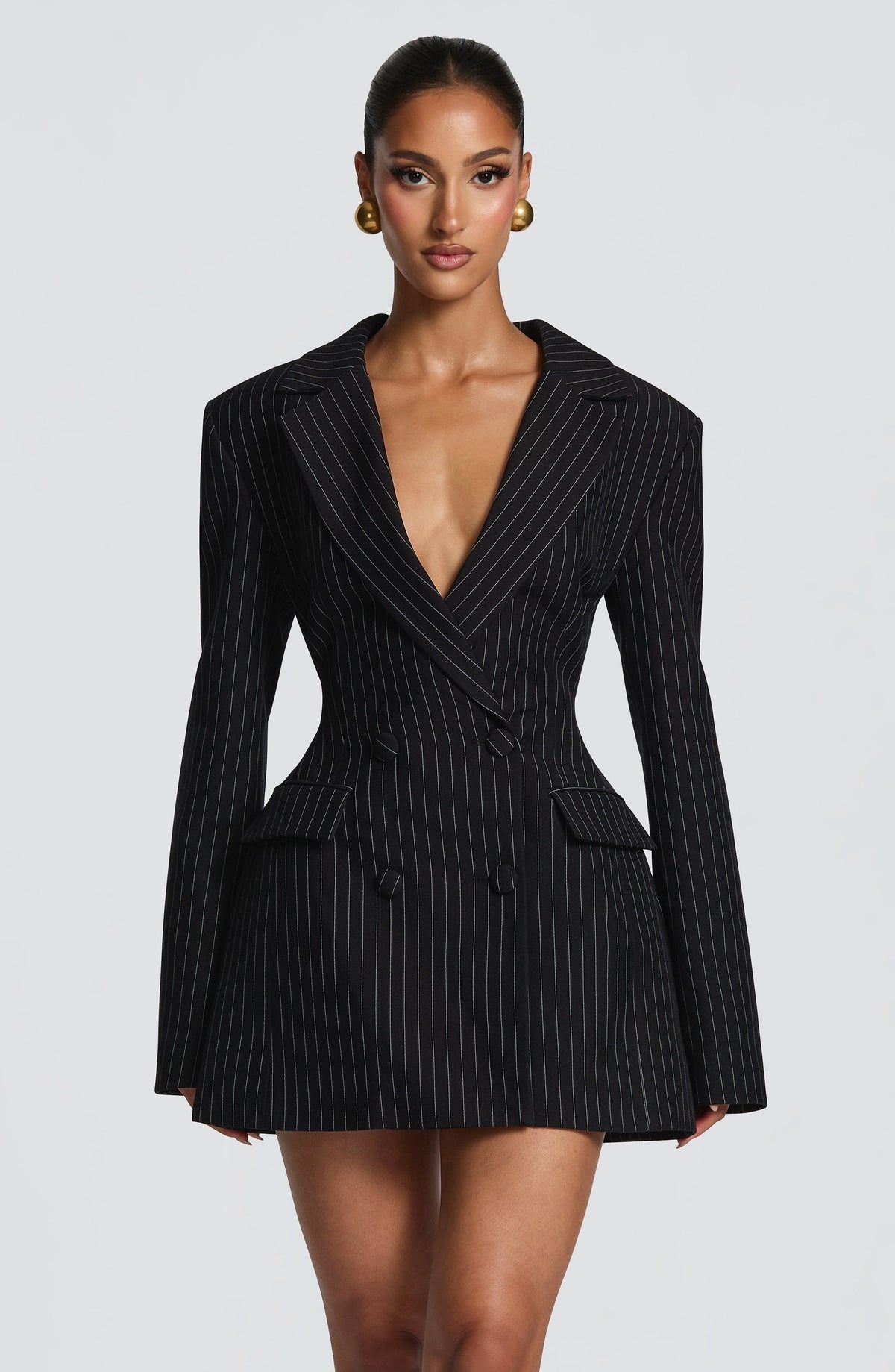 Robe courte Elvira — Noir à fines rayures