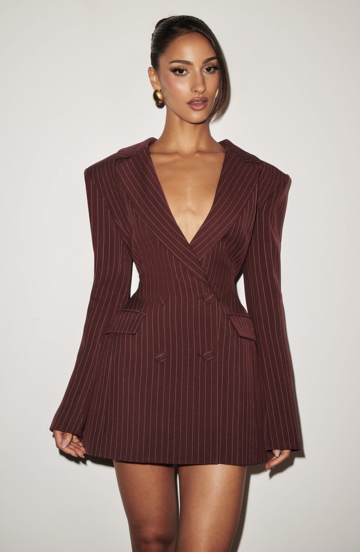 Robe courte Elvira — Bordeaux Pinstripe — vue 3